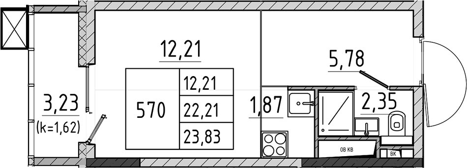 Студия, 22.21 м², 16/17 этаж, ЖК «Поварово-Молодежный-2»