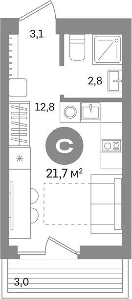 Студия, 18.7 м², 2/6 этаж, ЖК «Первый квартал. Вторая очередь»