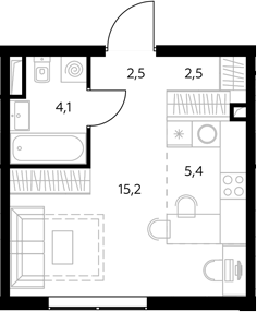 Студия, 30 м², 35/43 этаж, ЖК «Адмирал»