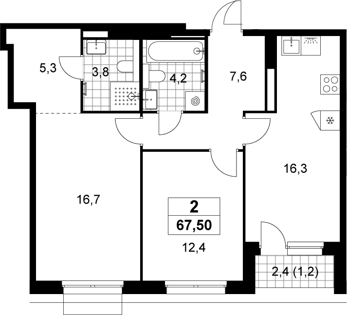 3-комн., 66.3 м², 19/19 этаж, ЖК «Деснаречье»