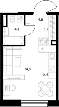 Студия, 30.8 м², 33/43 этаж, ЖК «Адмирал»