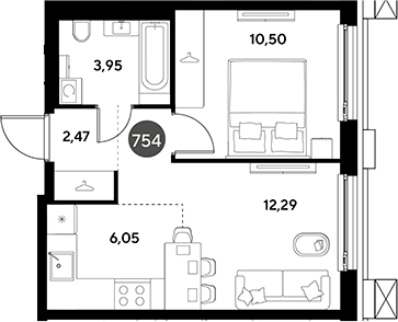 2-комн., 35.26 м², 14/25 этаж, ЖК «ЭВО»