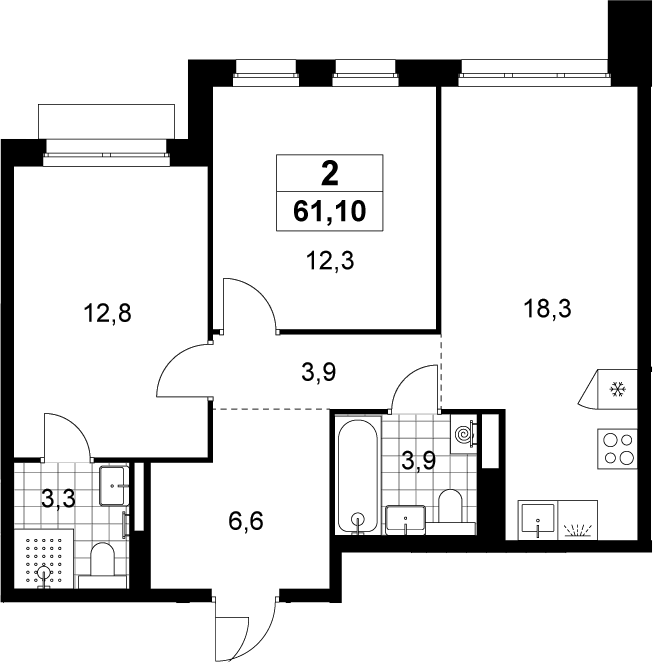 3-комн., 61.1 м², 15/22 этаж, ЖК «Деснаречье»