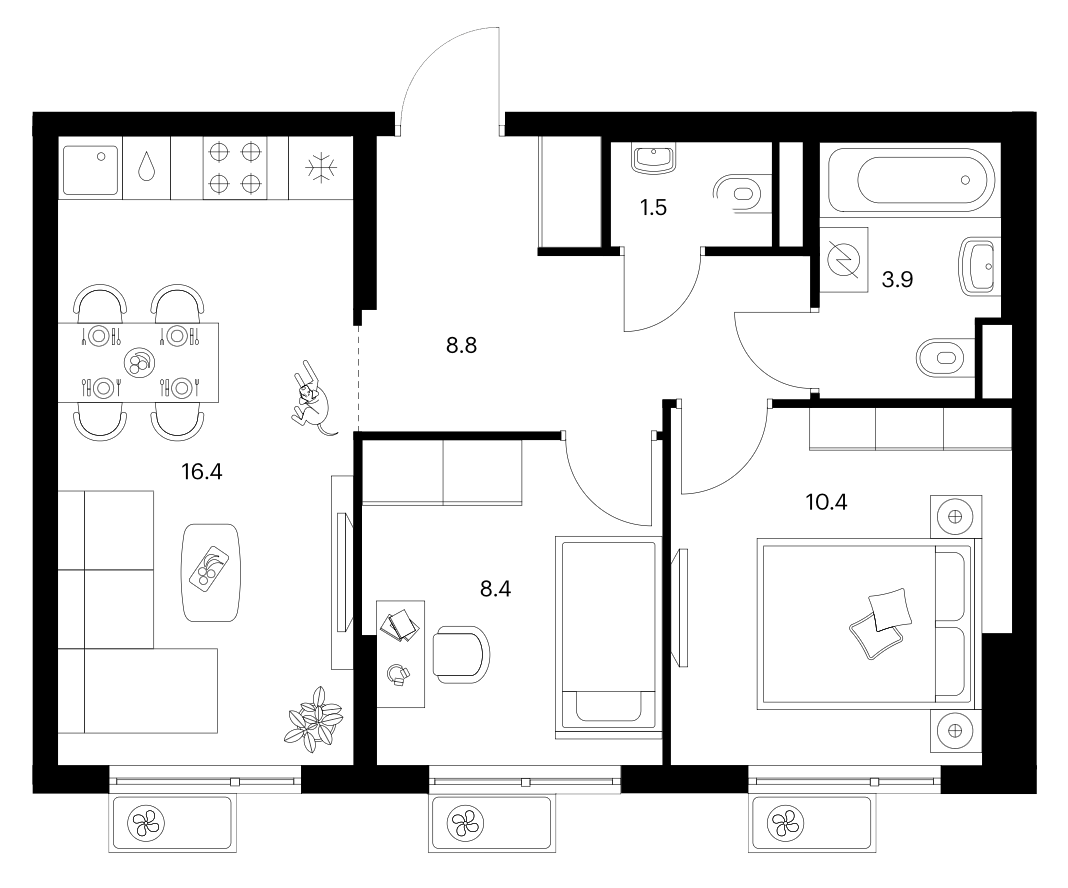 2-комн., 49.4 м², 14/14 этаж, ЖК «Белая Дача парк»