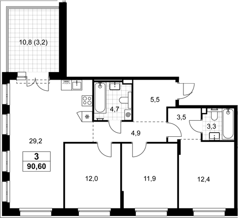 4+ комнаты, 87.4 м², 6/8 этаж, ЖК «Хольм»