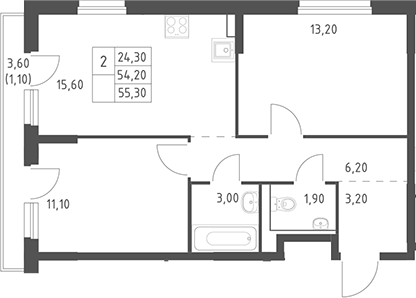 3-комн., 54.2 м², 9/20 этаж, ЖК «Химки Парк»