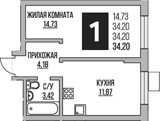 1-комн. Гранель Живописный