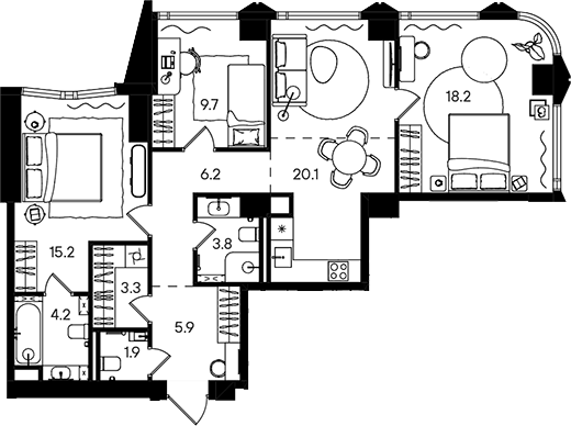 4+ комнаты, 88.5 м², 8/50 этаж, ЖК «СТОУН Блик»