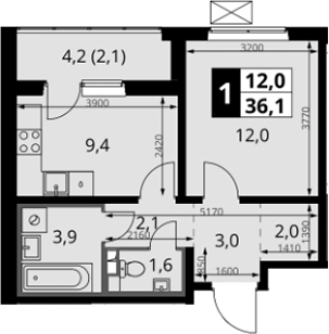 1-комн., 34 м², 7/24 этаж, ЖК «1-й Южный»