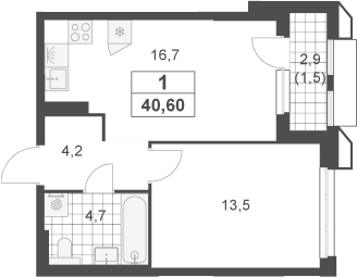 2-комн., 39.1 м², 16/23 этаж, ЖК «Южные сады»