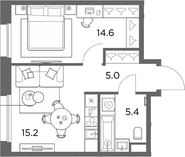 1-комн., 40.2 м², 3/6 этаж, ЖК «Станиславский»
