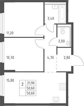 3-комн., 50.6 м², 2/20 этаж, ЖК «Химки Парк»