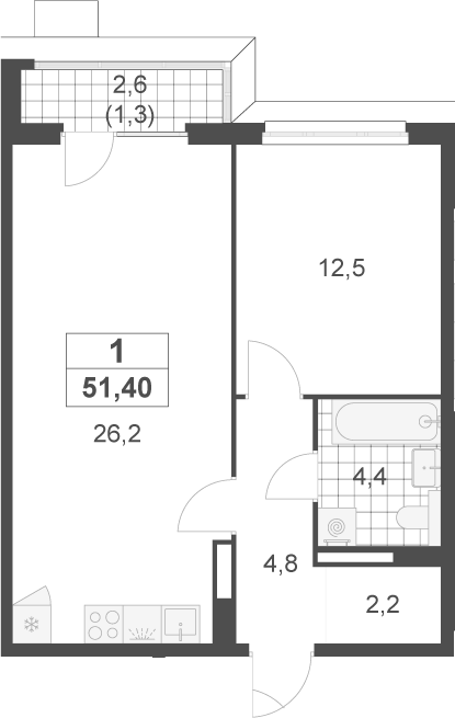 2-комн., 50.1 м², 13/22 этаж, ЖК «Скандинавия»