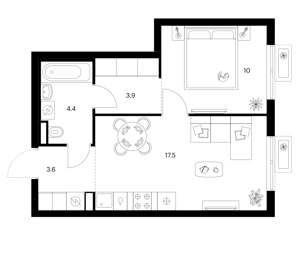 1-комн., 39.4 м², 10/25 этаж, ЖК «Ярославский»