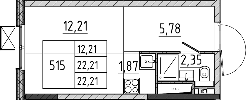 Студия, 22.21 м², 5/17 этаж, ЖК «Поварово-Молодежный-2»