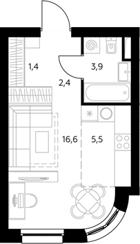 Студия, 30.1 м², 10/43 этаж, ЖК «Адмирал»