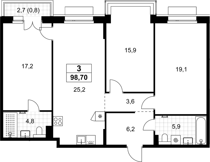 4+ комнаты, 97.9 м², 5/8 этаж, ЖК «Хольм»