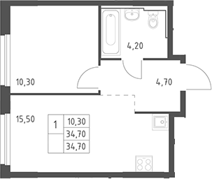 2-комн., 34.7 м², 2/20 этаж, ЖК «Химки Парк»
