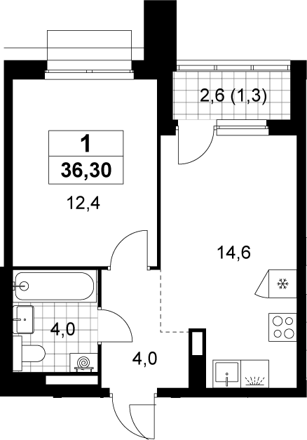 1-комн., 35 м², 13/19 этаж, ЖК «Деснаречье»