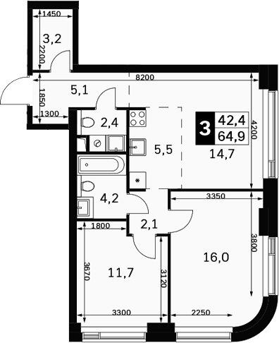 3-комн. Амбер Сити