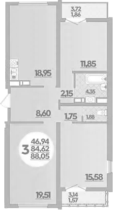 3-комн. квартира, 84.62 м² в ЖК Город у моря — фото 2