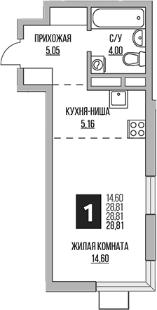 Студия, 28.81 м², 10/12 этаж, ЖК «Гранель Мытищи»