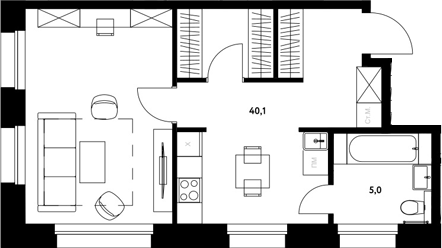 Студия, 45.1 м², 3/13 этаж, ЖК «Резиденции архитекторов»