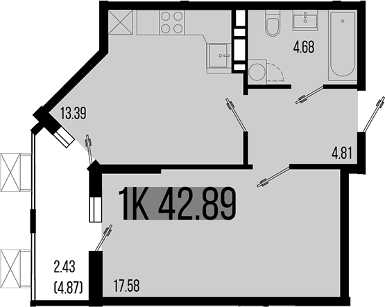 1-комн. квартира, 40.46 м² в ЖК Цветной бульвар — фото 2