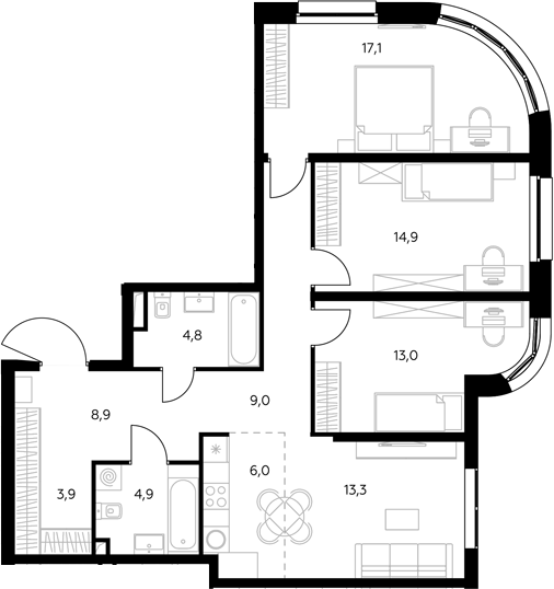 4+ комнаты, 96.8 м², 34/43 этаж, ЖК «Адмирал»