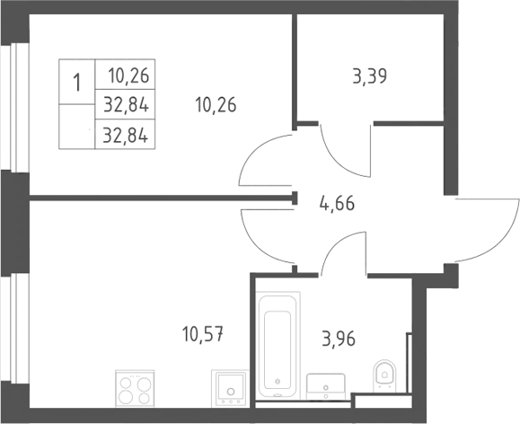1-комн., 32.84 м², 24/24 этаж, ЖК «Квартал Строгино»