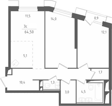 3-комн. Скай Спутник
