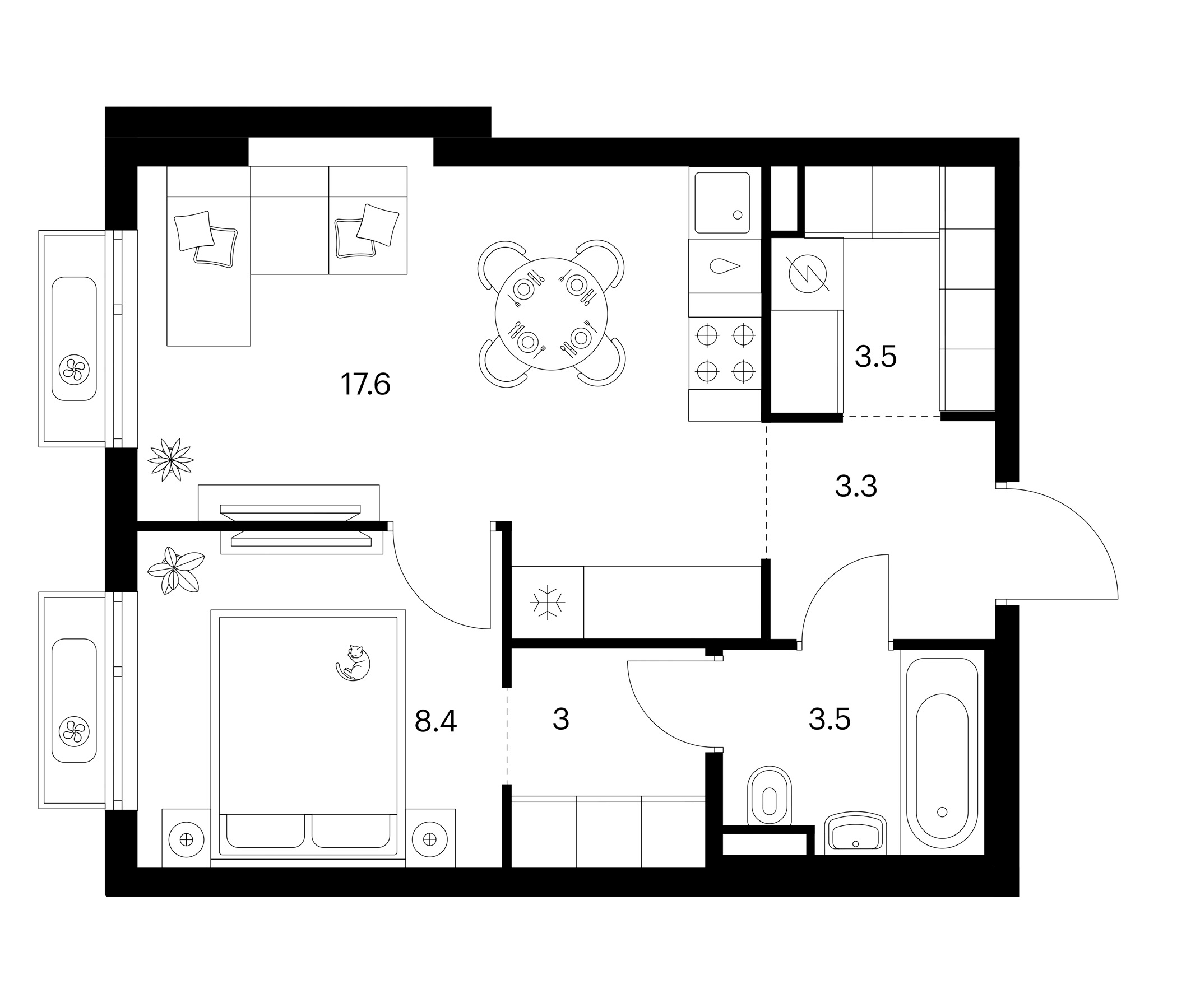 1-комн., 39.3 м², 8/10 этаж, ЖК «Зеленый парк»