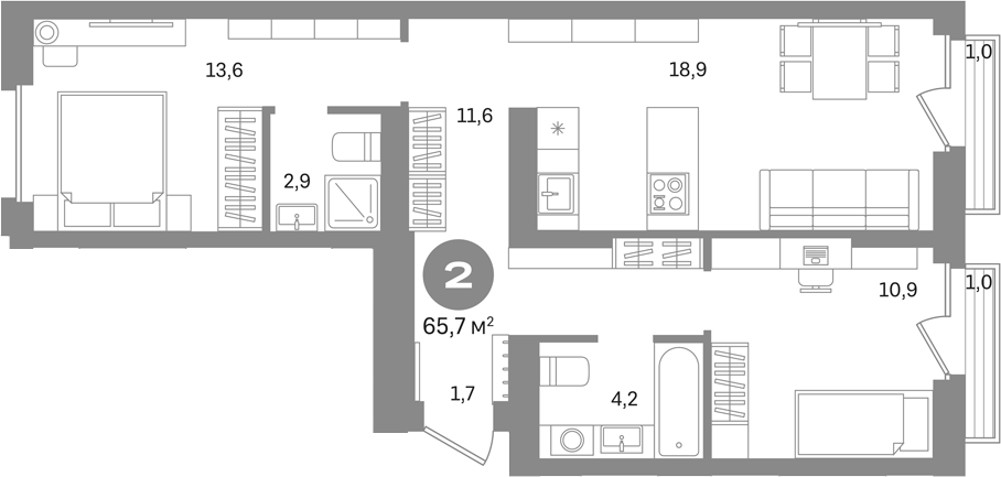 2-комн., 63.7 м², 3/8 этаж, ЖК «Первый квартал. Вторая очередь»