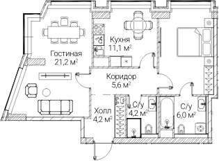 2-комн., 67.06 м², 37/60 этаж, ЖК «СЕЗАР БУДУЩЕЕ»