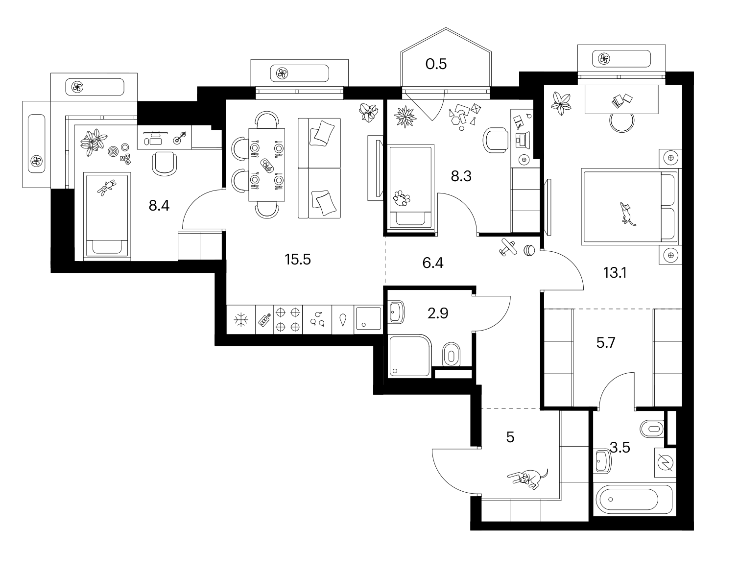 3-комн., 68.8 м², 15/25 этаж, ЖК «Ярославский»