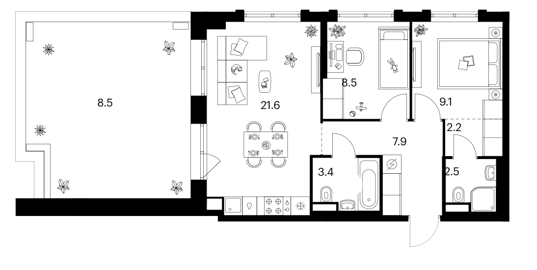 2-комн., 55.2 м², 23/29 этаж, ЖК «Москворечье»