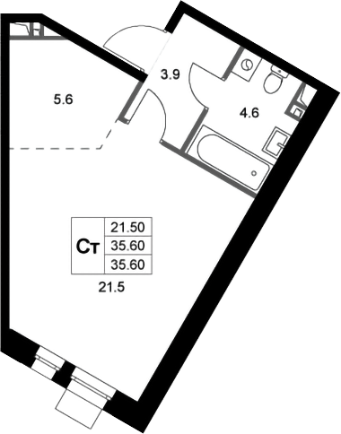 Студия, 35.6 м², 2/3 этаж, ЖК «Кореневский Форт 2.3»