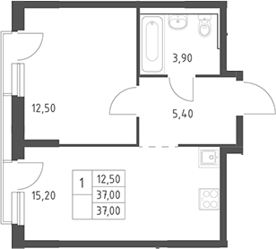 2-комн., 37 м², 16/20 этаж, ЖК «Химки Парк»