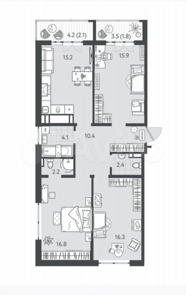 3-комн., 87 м², 14/24 этаж, ЖК «Все Свои VIP» — фото 2