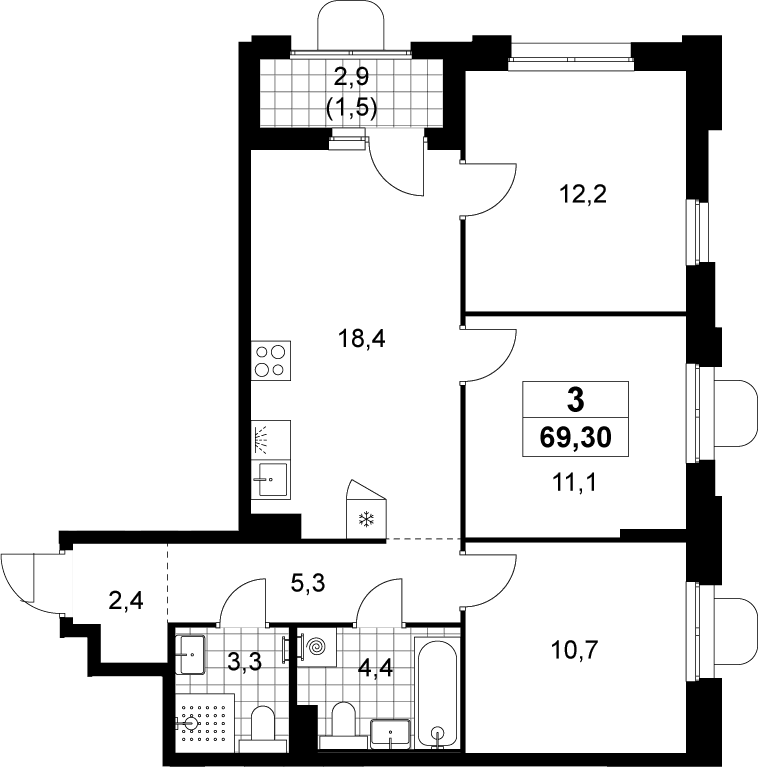 4+ комнаты, 67.8 м², 9/14 этаж, ЖК «Прокшино»