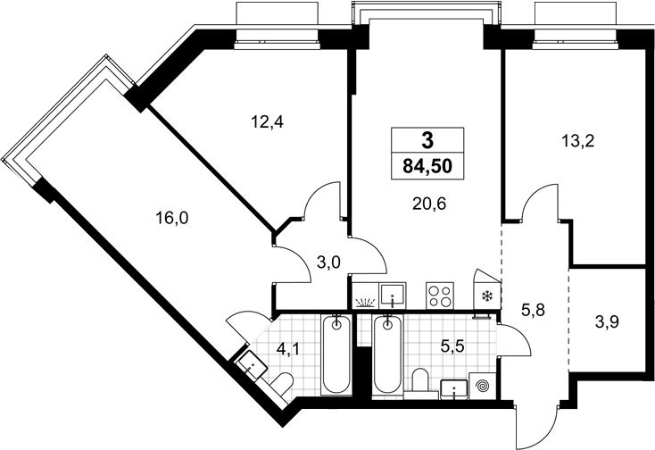 4+ комнаты, 84.5 м², 3/8 этаж, ЖК «Хольм»