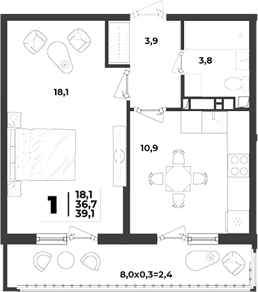 1-комн. квартира, 36.7 м² в ЖК Лето — фото 2