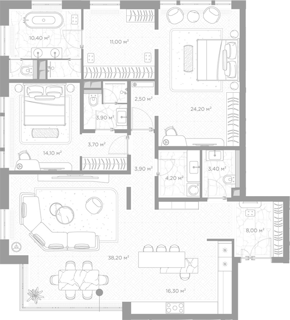 2-комн., 143.8 м², 5/6 этаж, ЖК «Николь»