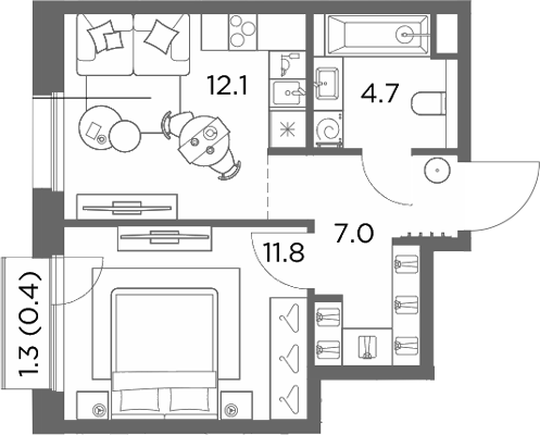 1-комн., 35.6 м², 6/6 этаж, ЖК «Станиславский»