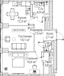 2-комн., 62.42 м², 6/60 этаж, ЖК «СЕЗАР БУДУЩЕЕ»