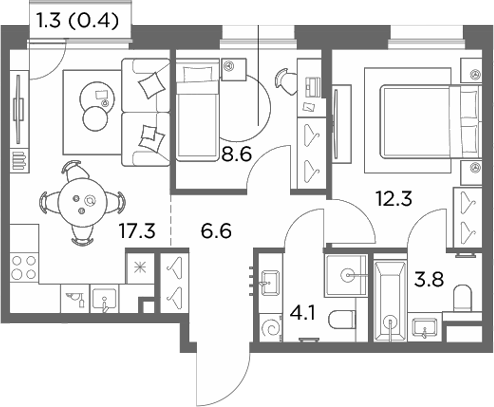 2-комн., 52.7 м², 6/6 этаж, ЖК «Станиславский»