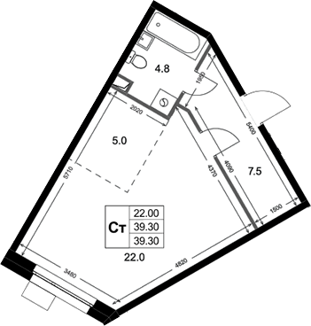 Студия, 39.3 м², 1/3 этаж, ЖК «Кореневский Форт 2.3»