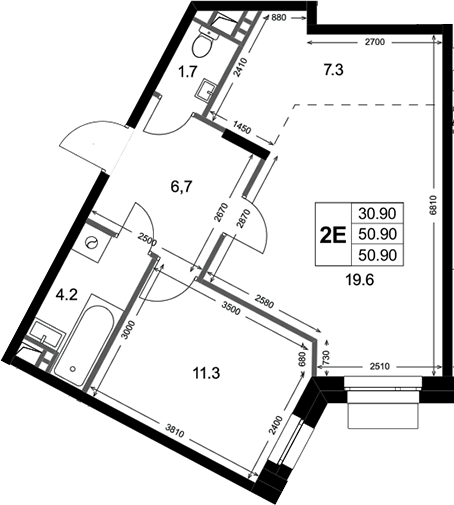 2-комн., 50.9 м², 3/3 этаж, ЖК «Кореневский Форт 2.3»