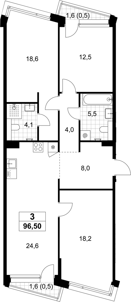 4+ комнаты, 95.5 м², 3/6 этаж, ЖК «Хольм»
