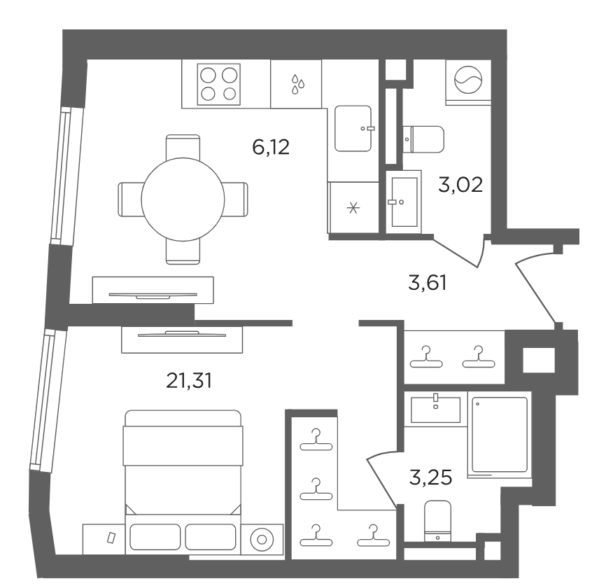 1-комн., 37.31 м², 10/30 этаж, ЖК «Сикрет Гарден»